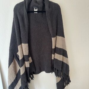 Barefoot Dreams Cozy Gray and Cream Women's Poncho
